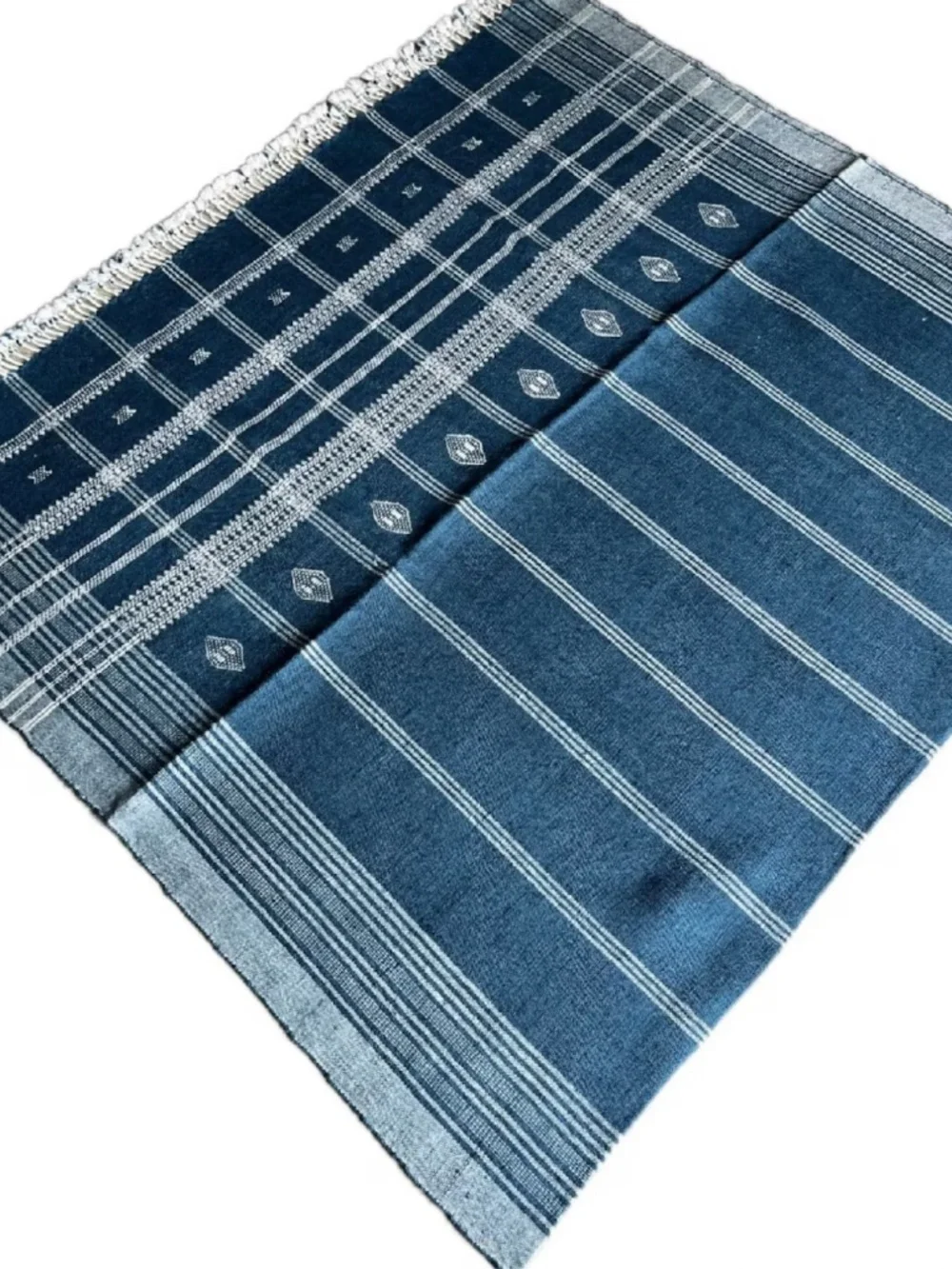 Indian Wool Blanket - New - Blue - Picture 3 of 6